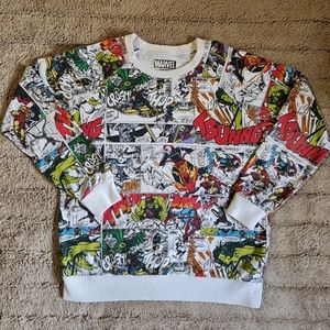 Womens Marvel Comic Book Print Crewneck Sweatshirt Size M White